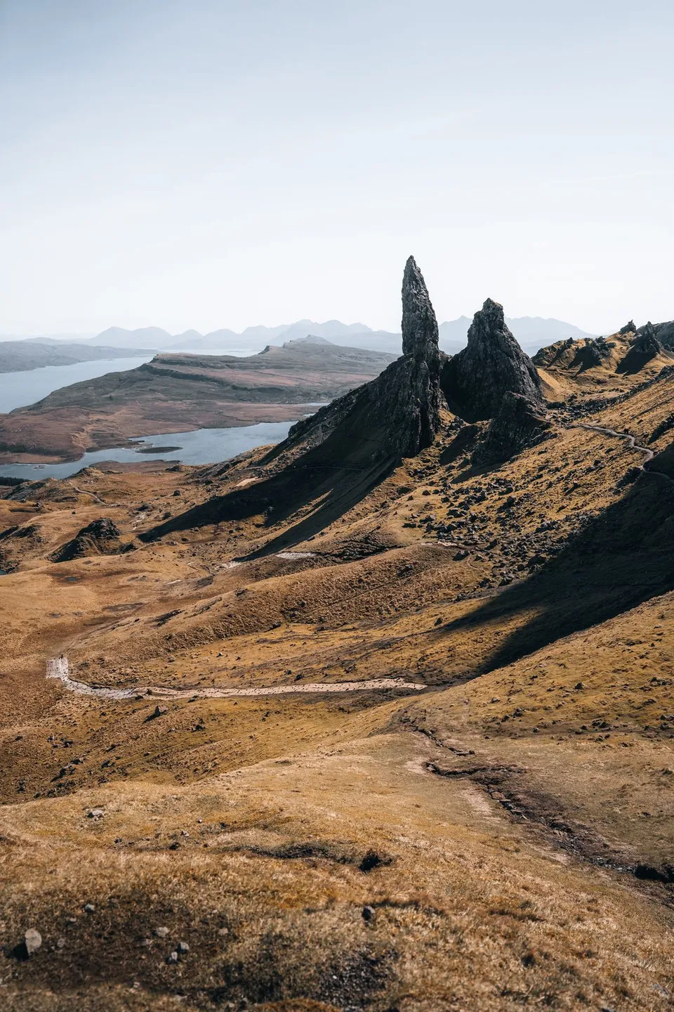 A wide view across the Storr plateau out to the sea